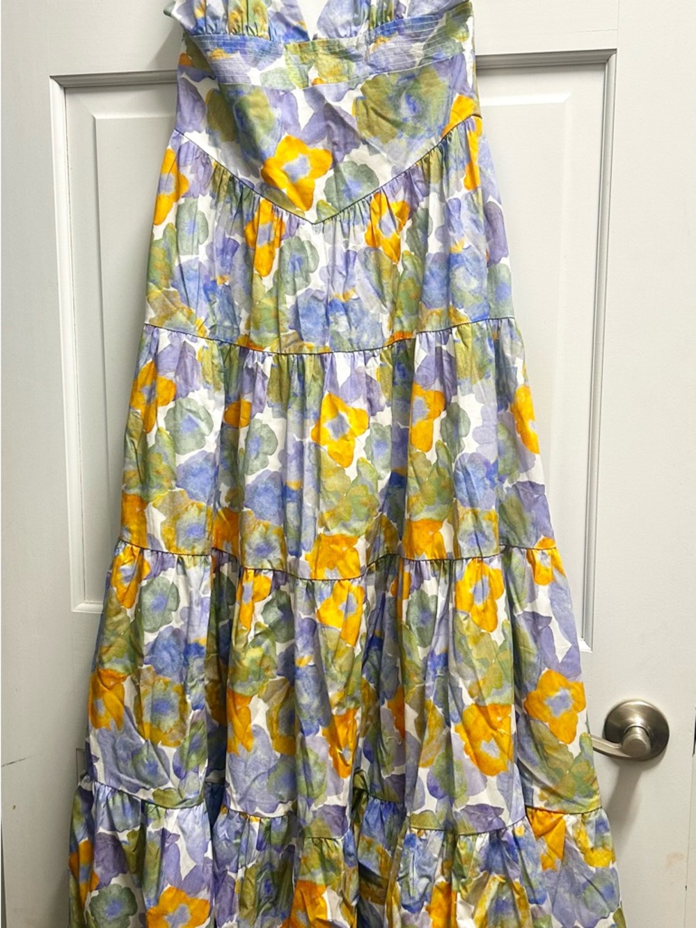 Tiered Floral Maxi Dress in Yellow, Lavender & Green